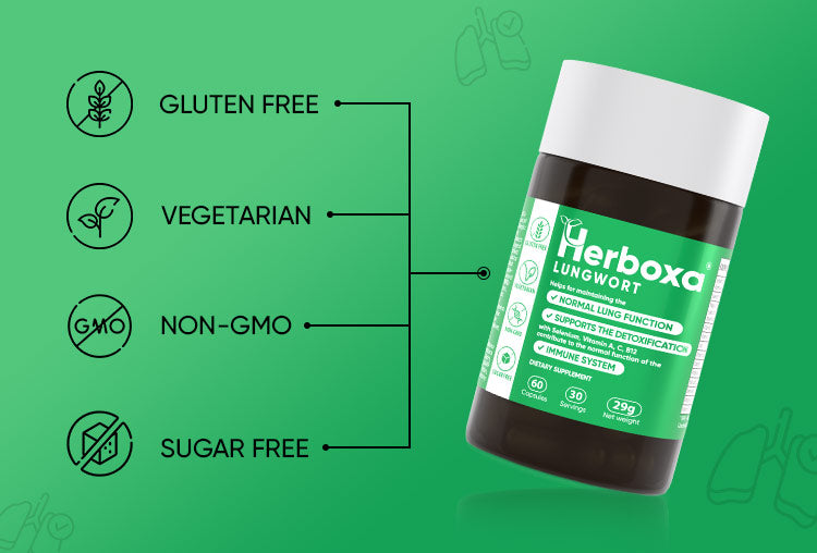 Herboxa Lungwort. Gluten-free, Vegetarian, Non-GMO, Sugar-free
