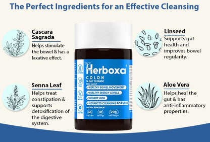 Herboxa Colon ingredients: Cascara Sagrada, Senna leaf, Linseed, Aloe vera